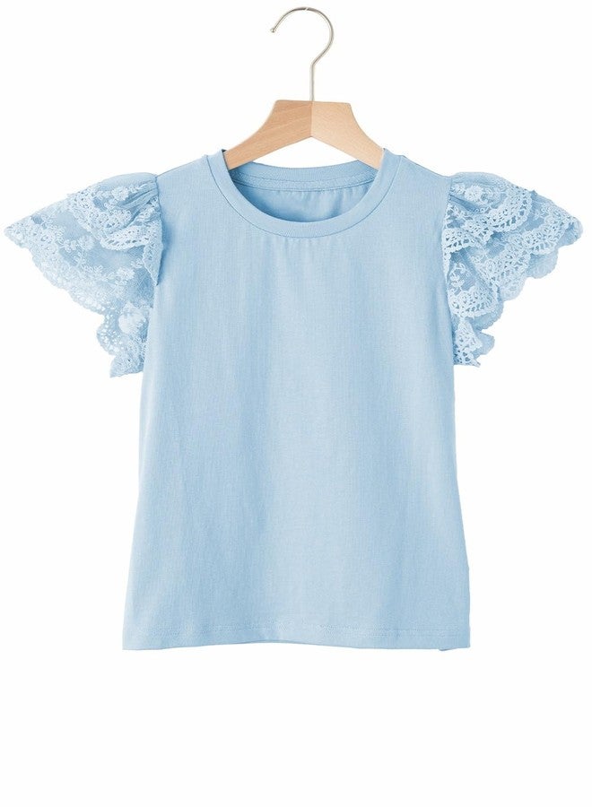blibean Teen Girl Shirts Preteen Kid Girls Blouse Summer Short Sleeve Flowy Dress Tops Fashion Casual Dressy Clothes Fancy Solid Blouse Size 10-11 Year Old Light Blue - Image 5